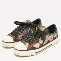 Valentino Multicolor Leather and Canvas Camubutterfly Lace Up Sneakers Size 40