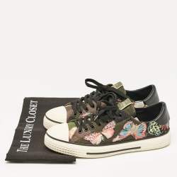 Valentino Multicolor Leather and Canvas Camubutterfly Lace Up Sneakers Size 40