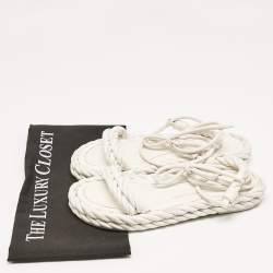 Valentino White Woven Leather The Rope Flat Sandals Size 37