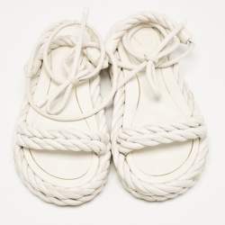 Valentino White Woven Leather The Rope Flat Sandals Size 37