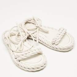 Valentino White Woven Leather The Rope Flat Sandals Size 37