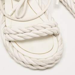 Valentino White Woven Leather The Rope Flat Sandals Size 37