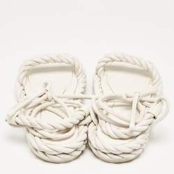 Valentino White Woven Leather The Rope Flat Sandals Size 37