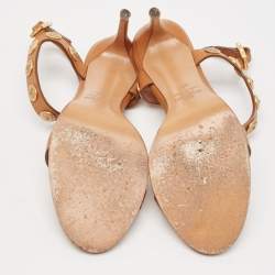 Pre Owned Valentino Tan Leather Studded Coin Ankle Strap Sandals Size 38.5