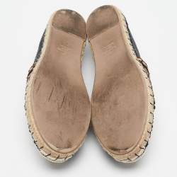 Pre Owned Valentino Navy Blue Leather and Floral Lace Espadrille Flats Size 38