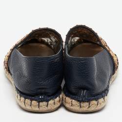 Pre Owned Valentino Navy Blue Leather and Floral Lace Espadrille Flats Size 38