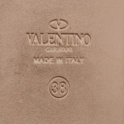 Pre Owned Valentino Navy Blue Leather and Floral Lace Espadrille Flats Size 38