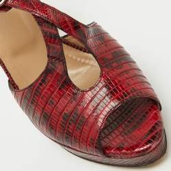 Valentino Red/Black Lizard Leather Ankle Strap Platform Sandals Size 38.5