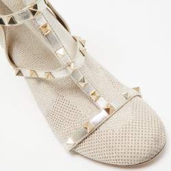 Valentino Silver/Grey Leather and Glitter Fabric Rockstud Accents Sock Boots Size 38
