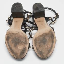 Pre Owned Valentino Black Leather Rockstud Ankle Strap Sandals Size 40