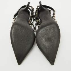 Pre Owned Valentino Black Leather Rockstud Ankle Strap Pumps Size 38