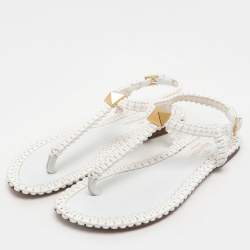 Pre Owned Valentino White Leather Thong Flats Size 36.5