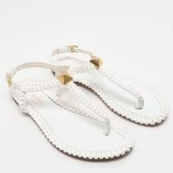 Pre Owned Valentino White Leather Thong Flats Size 36.5