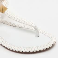 Pre Owned Valentino White Leather Thong Flats Size 36.5