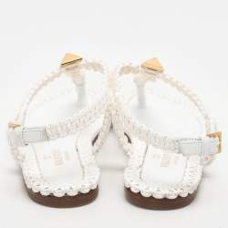 Pre Owned Valentino White Leather Thong Flats Size 36.5