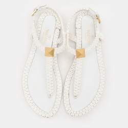 Pre Owned Valentino White Leather Thong Flats Size 36.5