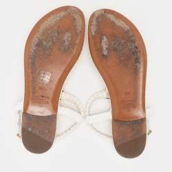 Pre Owned Valentino White Leather Thong Flats Size 36.5