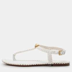 Pre Owned Valentino White Leather Thong Flats Size 36.5