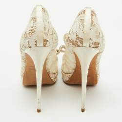 Valentino White Lace and Satin Double Bow Platform Pumps Size 41
