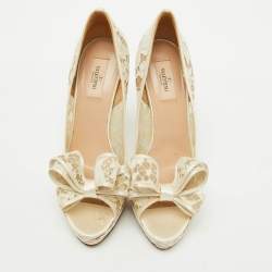 Valentino White Lace and Satin Double Bow Platform Pumps Size 41