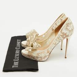 Valentino White Lace and Satin Double Bow Platform Pumps Size 41