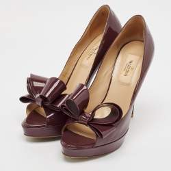 Valentino Purple Patent Leather Bow Open Toe Pumps Size 37
