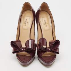 Valentino Purple Patent Leather Bow Open Toe Pumps Size 37