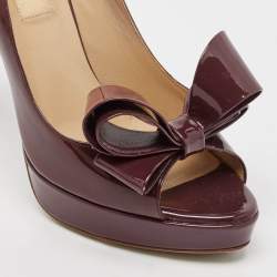 Valentino Purple Patent Leather Bow Open Toe Pumps Size 37
