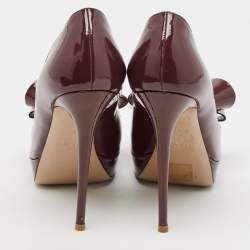 Valentino Purple Patent Leather Bow Open Toe Pumps Size 37