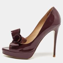 Valentino Purple Patent Leather Bow Open Toe Pumps Size 37