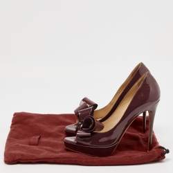 Valentino Purple Patent Leather Bow Open Toe Pumps Size 37