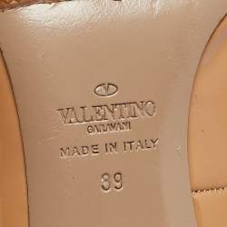 Pre Owned Valentino Beige Patent Leather Tango Ankle Strap Pumps Size 39