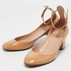 Pre Owned Valentino Beige Patent Leather Tango Ankle Strap Pumps Size 39