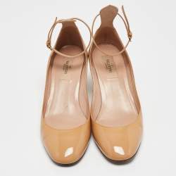Pre Owned Valentino Beige Patent Leather Tango Ankle Strap Pumps Size 39