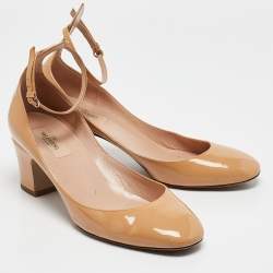 Pre Owned Valentino Beige Patent Leather Tango Ankle Strap Pumps Size 39