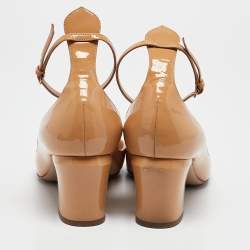 Pre Owned Valentino Beige Patent Leather Tango Ankle Strap Pumps Size 39