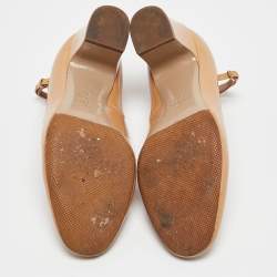 Pre Owned Valentino Beige Patent Leather Tango Ankle Strap Pumps Size 39