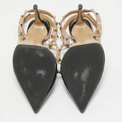 Valentino Black/Beige Leather and Patent Leather Rockstud Pumps Size 39