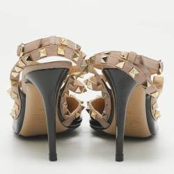 Valentino Black/Beige Leather and Patent Leather Rockstud Pumps Size 39