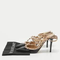 Valentino Black/Beige Leather and Patent Leather Rockstud Pumps Size 39