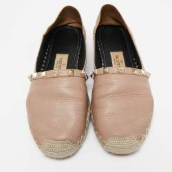 Valentino Dusty Pink Leather Rockstud Espadrille Flats Size 36