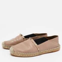 Valentino Dusty Pink Leather Rockstud Espadrille Flats Size 36