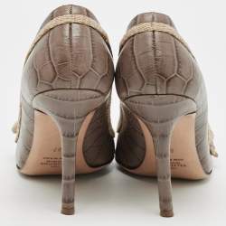 Valentino Brown Croc Embossed Leather Round Toe Pumps Size 37