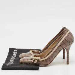 Valentino Brown Croc Embossed Leather Round Toe Pumps Size 37