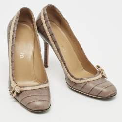 Valentino Brown Croc Embossed Leather Round Toe Pumps Size 37