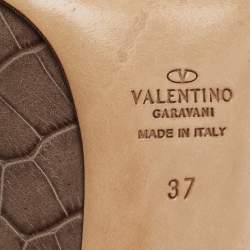 Valentino Brown Croc Embossed Leather Round Toe Pumps Size 37