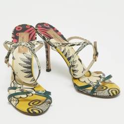 Pre Owned Valentino Multicolor Leather Ankle Strap Sandals Size 38.5
