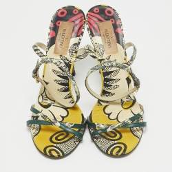 Pre Owned Valentino Multicolor Leather Ankle Strap Sandals Size 38.5