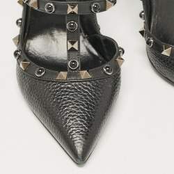 Pre Owned Valentino Black Leather Rockstud Ankle Strap Pumps Size 38.5