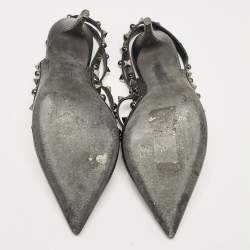 Pre Owned Valentino Black Leather Rockstud Ankle Strap Pumps Size 38.5